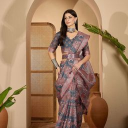 Sangria Floral Digital Printed Zari Saree With Belt-image-98