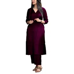 TRY LUCK FASHION Burgundy Viscose Rayon Kurta Sets-image-68
