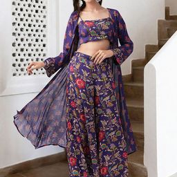 Ishin Floral Printed Top With Palazzo And Shrug-picture-5