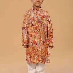 The Mini Trunk Boys Floral Printed Mandarin Collar Kurta With Pyjamas-33
