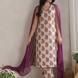 Khushal K Women Floral Printed Regular Pure Cotton Kurta with Palazzos & With Dupatta-picture-31