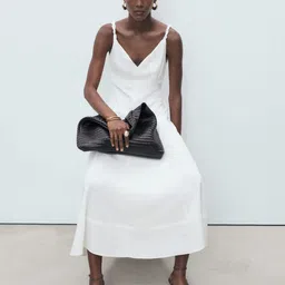 MANGO Braided Straps V-Neck A-Line Midi Dress-image-54