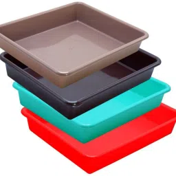 Plastic Prime Exel Small Tray, Set Of 4 pc, 2 Ltr, Red Green Brown Choco Tray-image-24
