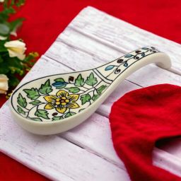 Ceramic Handpainted Spoon Rest Large Green Pack of 1 Disposable Ceramic Serving Spoon, Measuring Spoon, Soup Spoon, Table Spoon-picture-1