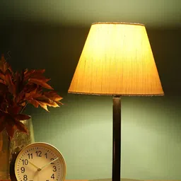 BTR CRAFTS Cream & Black Printed Frustum Shaped Metal Table Lamp with Adjustable Cord-37