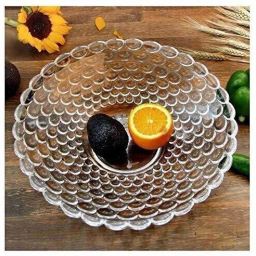Glass Serving Bowl Crystal Glass Transparent Classic Bubble Fruit Bowl Plate Serving Tray (24.5 CM)-7