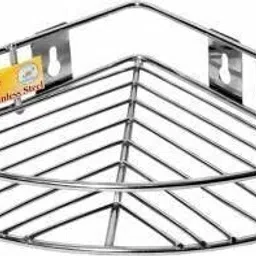 Stainless Steel Multipurpose Storage Organizer, Corner Stand for Kitchen and Bathroom, Shelf Rack, Bathroom Shelf Wall Mounted, Chrome Finish, Size: 23 x 23 x 5 cm (Set of 1) Steel Wall Shelf-image-15
