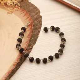 Combo of Karungali Malai Silver Cap Plated Mala and Bracelet | Ebony 54 Beads Wood Chain Set-image-6
