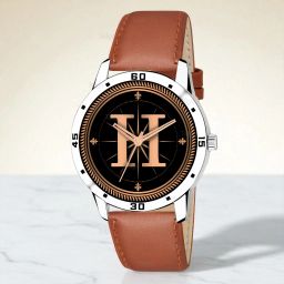 Fancy Design Stylish ALPHABET H Dial Beige Leather Strap Men Wrist Watch Analog Watch - For Men ALPHABET H Design Letter H Style ALPHA-H-AVO-SIL-TAN-L-image-80