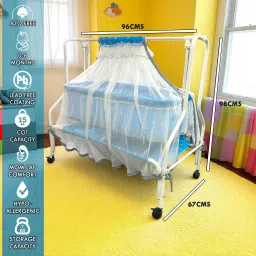 kiddery MAIA Premium Cradle for Infant with Mosquito Net & 4 Wheels Lock 0-8 Months Age image 4