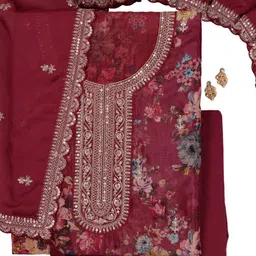 KULEESH Floral Printed Embroidered Silk Chiffon Unstitched Dress Material-image-87