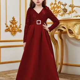 Texaso Premium Girls Embellished Sequinned Satin Fit and Flare Dress-image-82