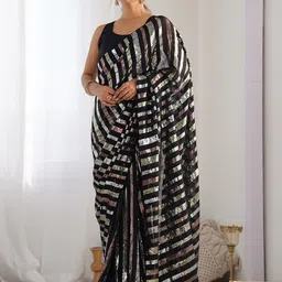 Kalista Striped Sequinned Pure Georgette Saree-picture-46