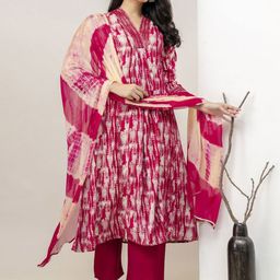 SINGNI Colourblocked Printed Regular Mirror Work A-Line Kurta & Trousers With Dupatta image 4