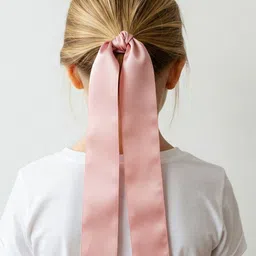 Mueras Girls Solid Bow Satin Silk Scrunchie-21