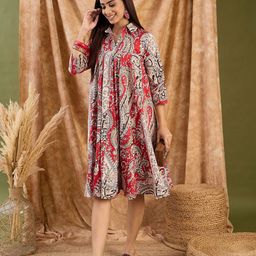 InWeave Women Floral Print Fit & Flare Midi Dress-image-40