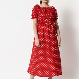 Funday Fashion Women Polka Dot Printed Ruffles Georgette Fit & Flare Maxi Dress-image-98