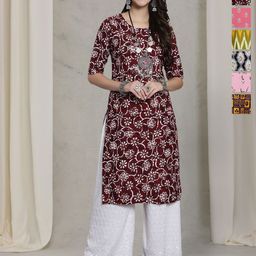 7Threads Women Ethnic Motifs Printed Sequinned Floral Crepe Kurta-image-83