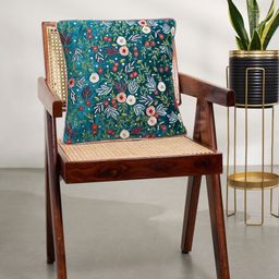 Living scapes by Pantaloons Green & Blue Floral Embroidered Square Cushion Cover-image-49