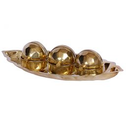 Exotic India Gold Toned 4 Pieces Brass Kumkum Boxes With Leaf Plate-image-18