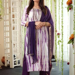GoSriKi Tie And Die Printed Round Neck Straight Kurta with Trousers & Dupatta-picture-51