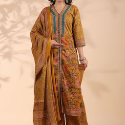 KALINI Floral Printed Pure Cotton Straight Kurta With Palazzos & Dupatta-image-24