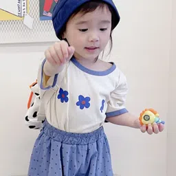LULU & SKY Girls Floral Printed Round Neck Drop-Shoulder Sleeves Cotton Oversized T-shirt-26