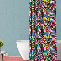 ArtzFolio Blue & White Geometric Printed Waterproof Shower Curtain-image-64