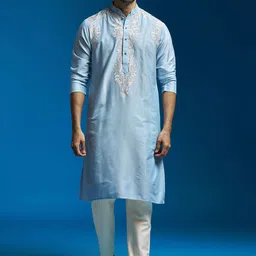 VASTRAMAY Men Floral Yoke Design Regular Thread Work Kurta with Pyjamas-picture-3