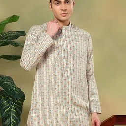 TATTVA Striped Mandarin Collar Cotton Straight Short Kurta-picture-11