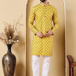 CHIRASVI Men Yellow Viscose Rayon Straight Kurtas-picture-40