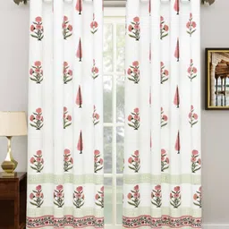BLOCKS OF INDIA Pink & White Set of 2 Ethnic Motifs Door Curtain-40