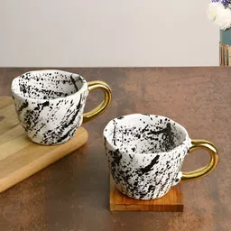 StyleMyWay White & Black Handcrafted and Hand Painted Printed Ceramic Glossy Mugs Set of Cups and Mugs-16