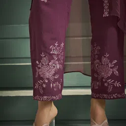 Anouk Mauve Embroidered Top & Shrug With Trousers image 4