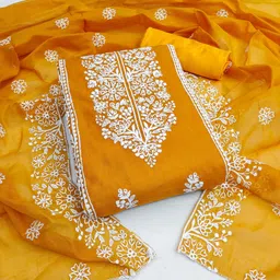 Maroosh Floral Embroidered Thread Work Chanderi Cotton Unstitched Dress Material-picture-27