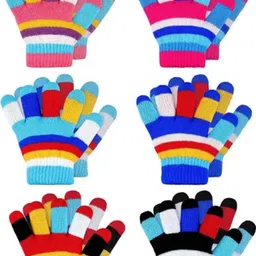 FIRMED STRING Kids Set Of 6 Patterned Winter Gloves-58