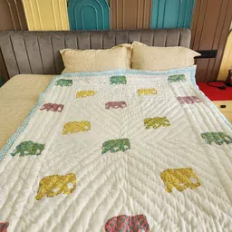 Gulaab Jaipur White & Yellow Ethnic Motifs 210 GSM Single Bed Dohar-image-12
