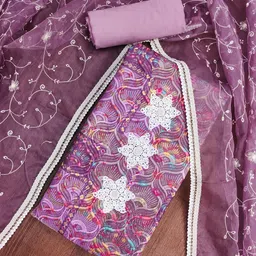 HERE&NOW Floral Embroidered Patchwork Cotton Silk Unstitched Dress Material-image-69