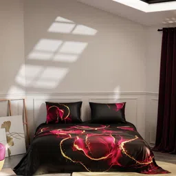 Stoa Paris Louvre Pink & Black Printed Satin 300 TC King Bedsheet Set 2.28 m x 2.74 m-image-80