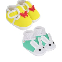 Neska Moda 3 To 12 Months Unisex Baby Set of 2 Pair Combo Cotton Butterfly & Rabit Face Booties (Toe to Heel Length - 12 cm, Yellow, Mint)-0