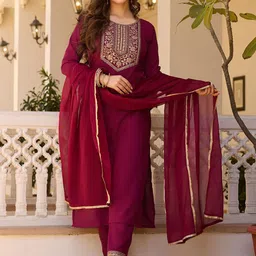 KALINI Women Woven Design Embroidered Kurta with Trousers & Dupatta-picture-3