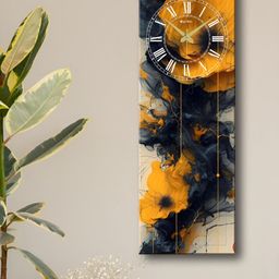 OLIVE TREE Mustard and Grey Printed Wooden Contemporary Analogue Wall Clock-7