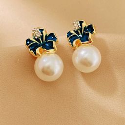 VAGHBHATT Gold-Plated Pearls Studded Floral Shaped Drop Earrings-12