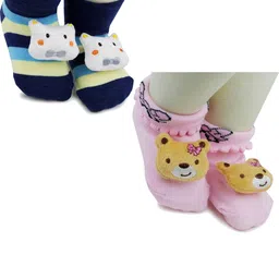NESKA MODA 6 To 12 Months Baby Set Of 2 Pair Cotton Anti Slip Face Ankle Socks/ Booties-image-89