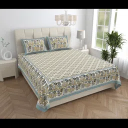 JAIPUR FABRIC Grey & Beige Ethnic Motifs King Bedsheet with 2 Pillow Covers-image-90