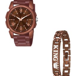 CSAMON Men Textured Straps Analogue Watch With Bracelet J16 1016BRO D NEW PU K Bracelet-image-123