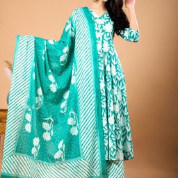 NAMA'S Women Floral Printed Cotton Kurta with Pyjama & Dupatta-image-97