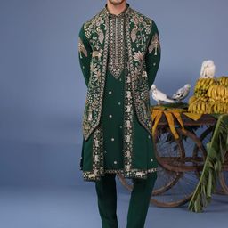 KALPRAAG Men Floral Embroidered Regular Sequinned Kurta with Trousers & With Dupatta-picture-15