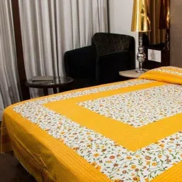 Aura White & Yellow Ethnic Motifs 144 TC Queen Bedsheet with 2 Pillow Covers-image-26