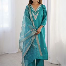Fashion Basket Women Ethnic Motifs Embroidered Thread Work Kurta with Trousers & Dupatta-image-50